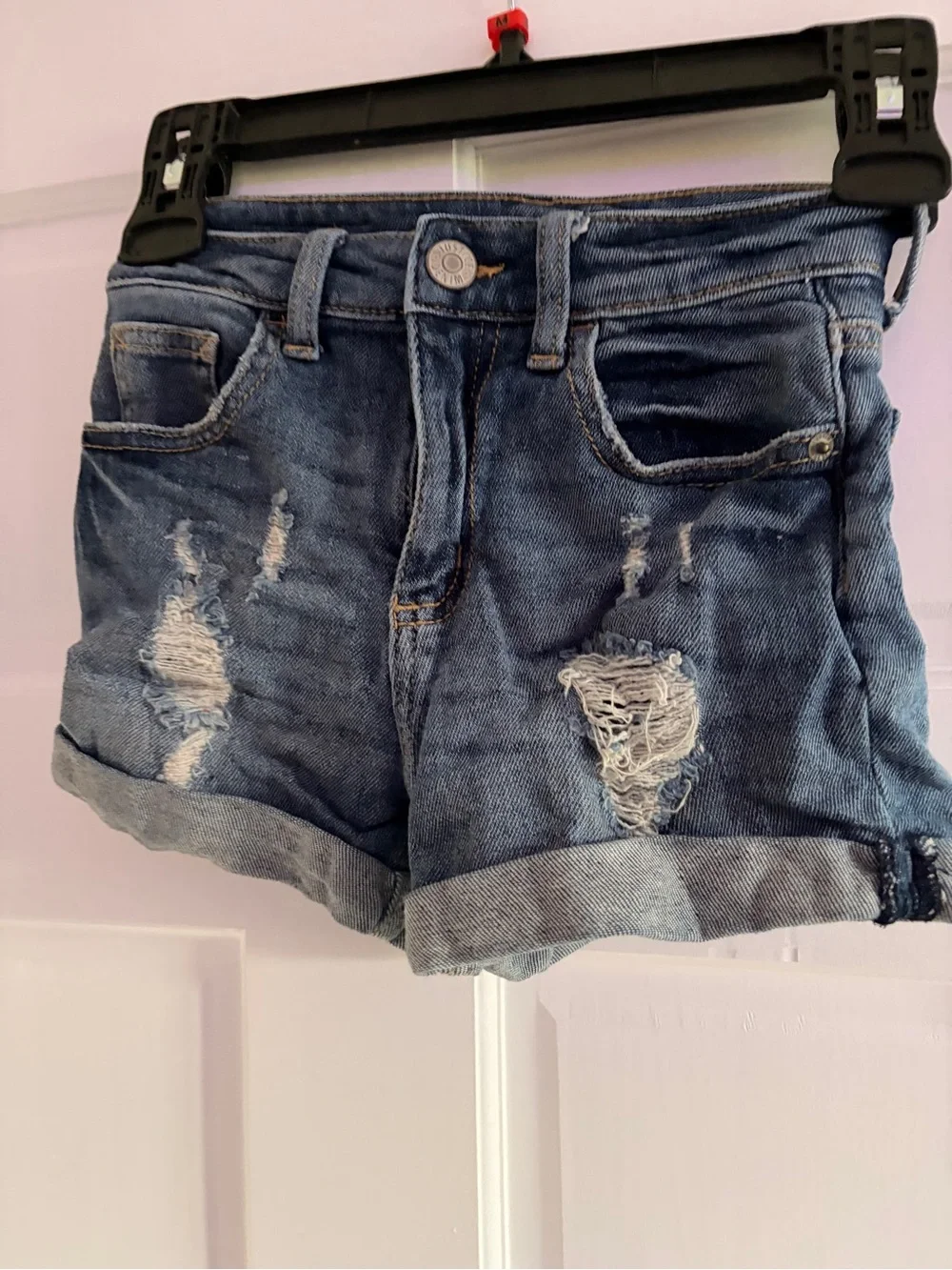 Justice Distressed Rolled Hem Denim Shorts - Blue